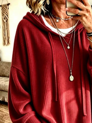 pullover hoodie in Gray with drawstring hood and hip-length
