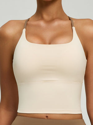 Criss-Cross Back Active Bra in light yellow with moisture-wicking