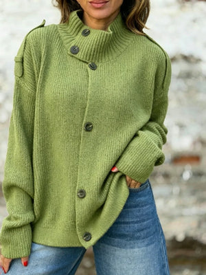 classic cardigan in Sky Blue with mock neck