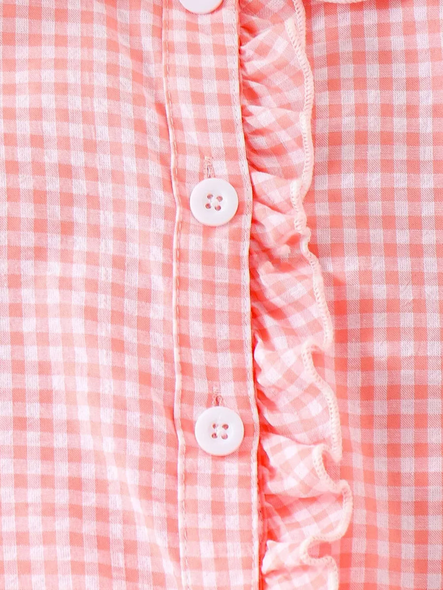 Yellow with Children's Gingham Ruffle Collar Sleeveless Shirt