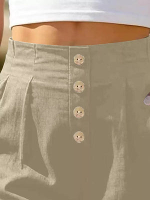 Button Fly High Waist Shorts in Army Green with button-front