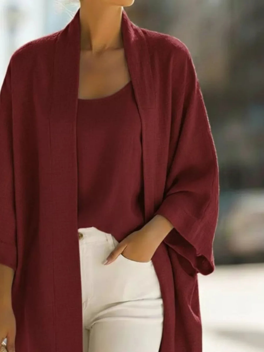 Open-front Cardigan And Tank Top Set Plus Size in Black with two-piece set