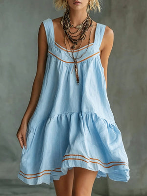 100% polyester Care instructions: Machine wash cold mini dress in Light Blue with A-line silhouette