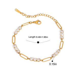 18k Gold-plated Stainless Steel Rhinestone Chain Bracelet in Style B with rhinestone embellishment