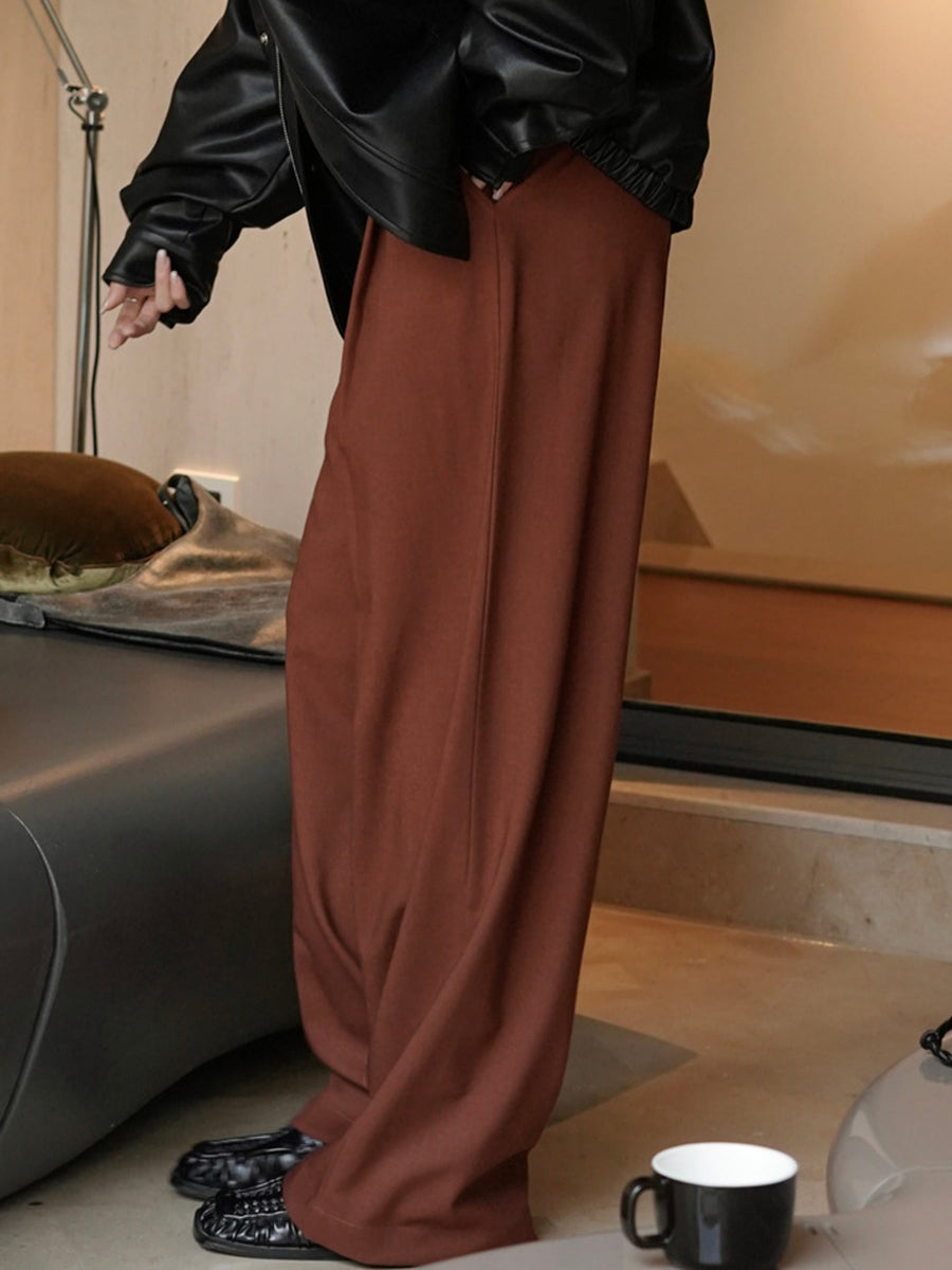 Chenille fabric wide-leg pants in Dark Red with flared silhouette