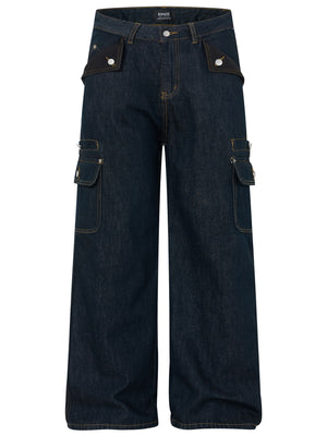 wide-leg jeans in navy blue featuring pocketed and wide-leg fit