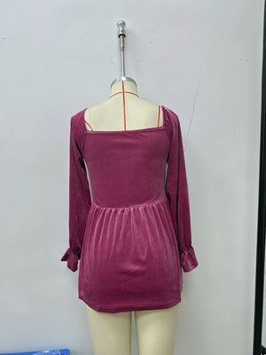 romantic peplum top in Indigo with square neck