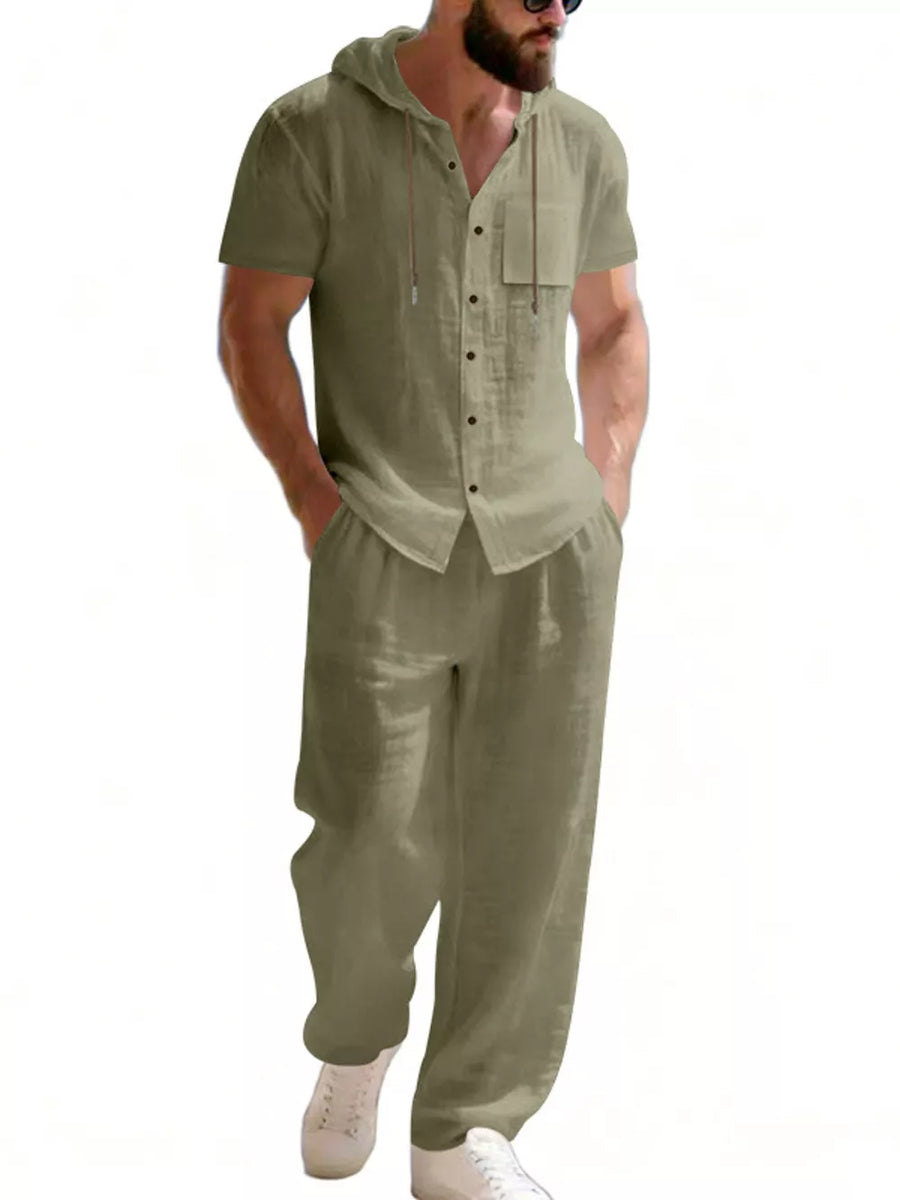 lounge set in olive green featuring pocketed and relaxed fit