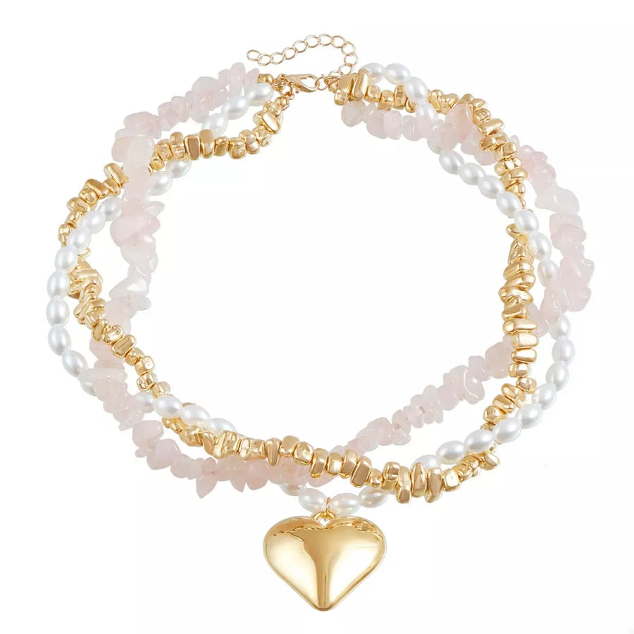 Three-layered Heart Pendant 18k Gold-plated Necklace in ivory with three-layered