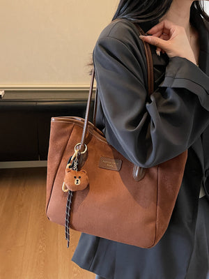 Suede Casual Tote Bag in Brown with top handles