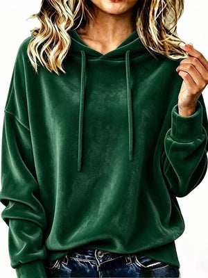 casual pullover hoodie in Dark Green with hooded