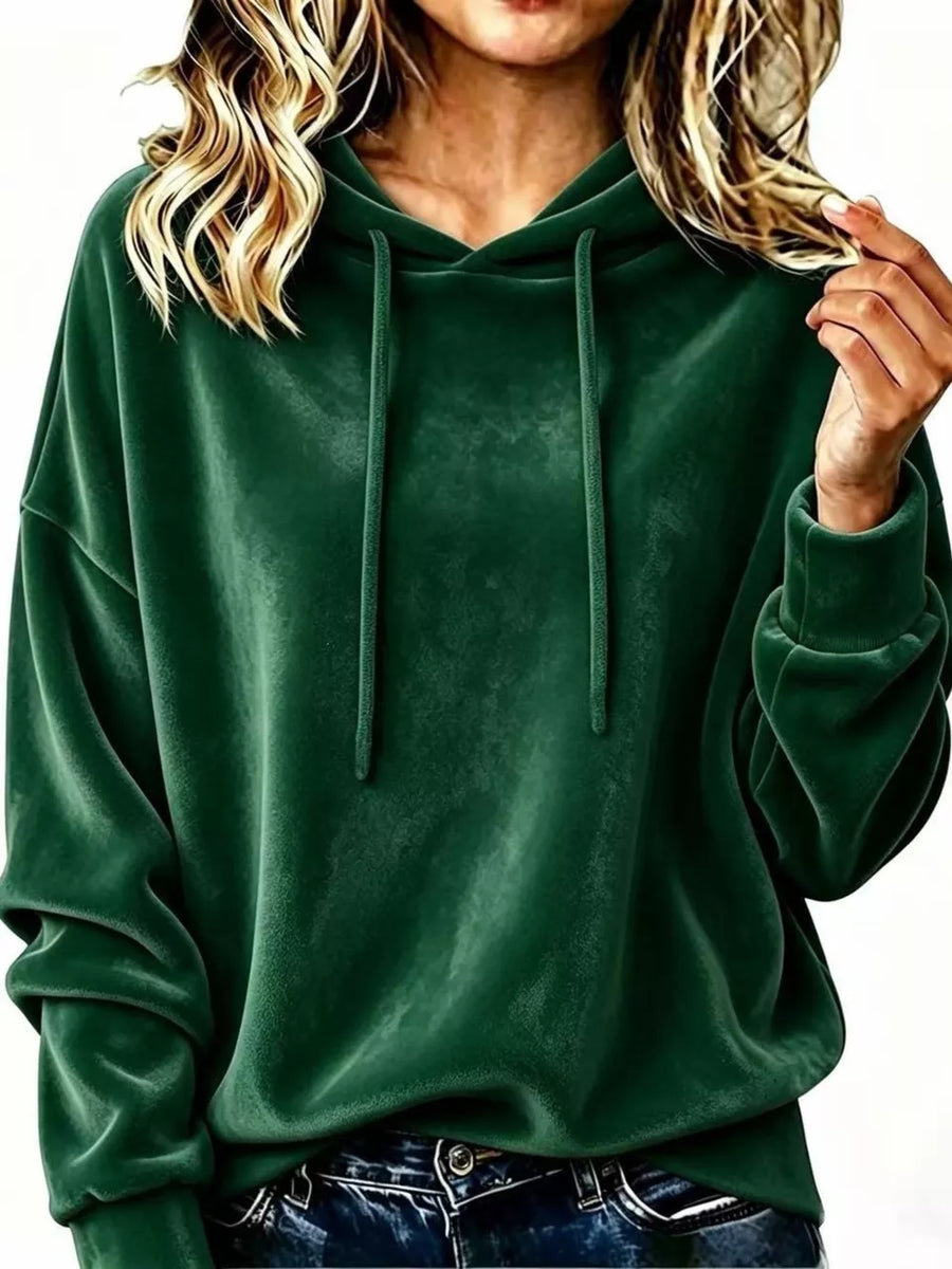 casual pullover hoodie in Dark Green with hooded