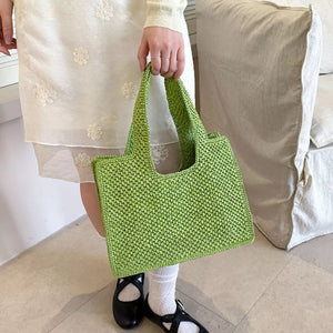 Brown with Woven Straw Handbag
