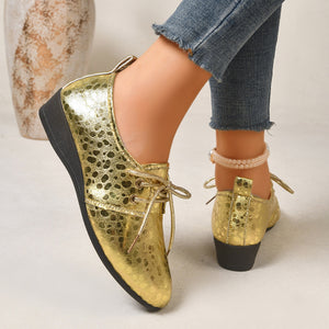 Silver loafers with lace-up and abstract-print