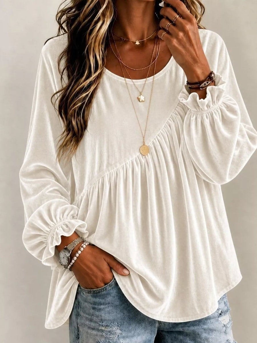 Caramel blouse with hip-length and pullover