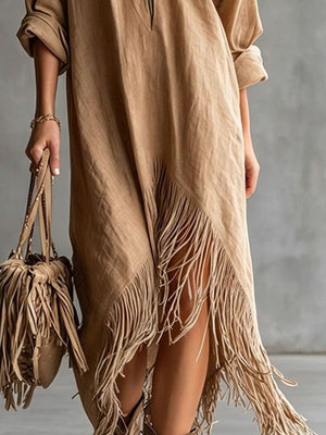 ivory relaxed midi dress with collared