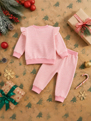 pajama set in green with striped and drawstring