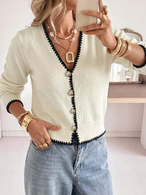 cream cardigan with cropped and button-front
