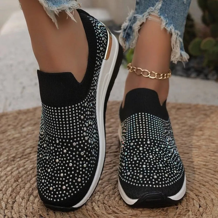 Polyester, Rubber, Rhinestone Imported Size & sneakers in Khaki with slip-on silhouette