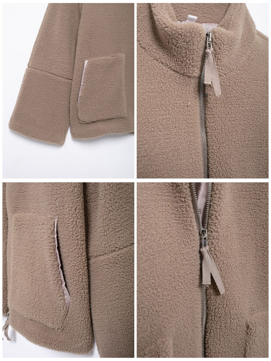Off White sherpa jacket with pocketed and long sleeve