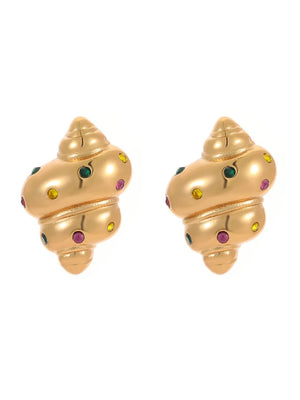 gold earrings with zircon inlaid and not applicable