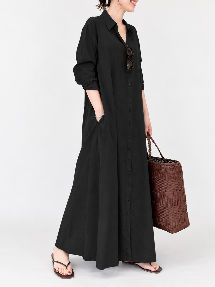 shirt dress in burgundy with pocketed and maxi
