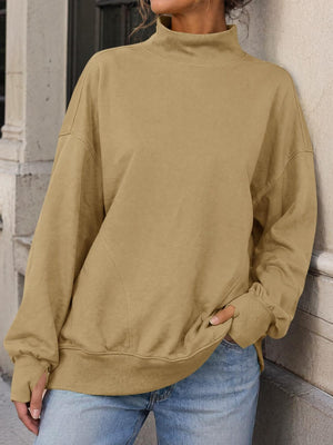 sweatshirt in Khaki Color with oversized and hip-length