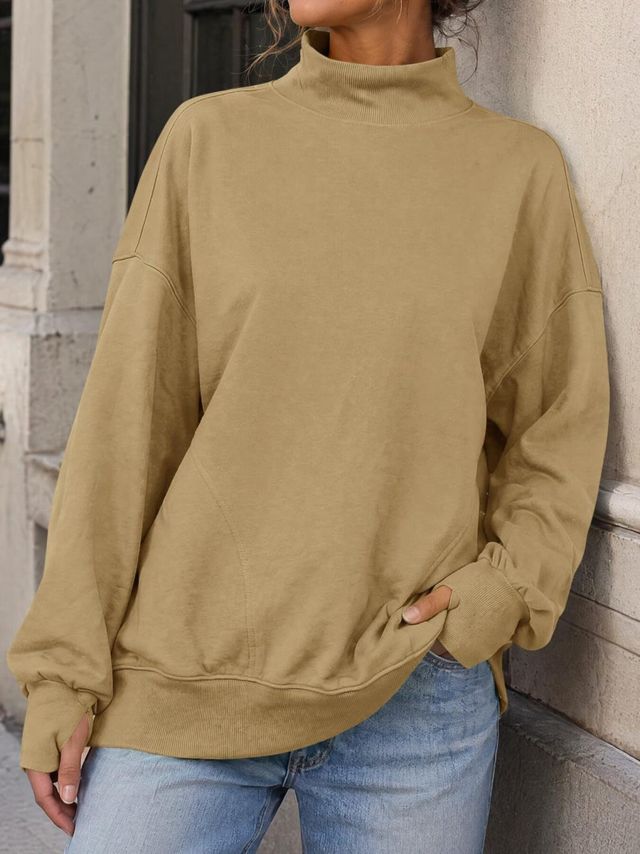 sweatshirt in Khaki Color with oversized and hip-length