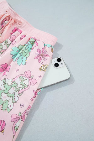 pajama set featuring Christmas print in Blush Pink with 100% polyester Care instructions: Machine wash cold texture