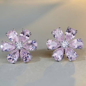 earrings in light pink with floral and zircon stones