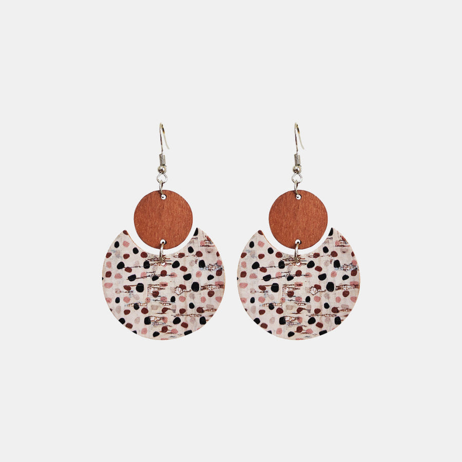 Cork & wood abstract drop earrings with a speckled pattern in Style C