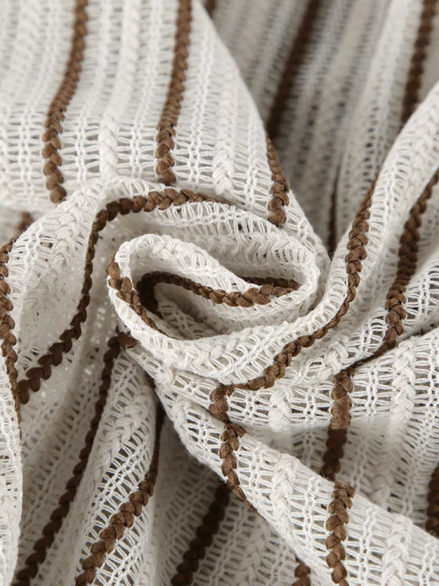 cream lounge set featuring tied front and striped