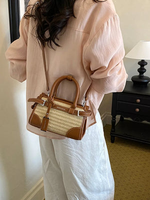 crossbody bag featuring woven in tan with PU Leather Imported Size & texture