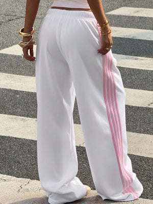 track pants in Gray with striped and high-waisted