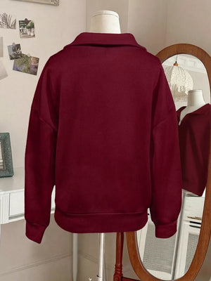 Quarter-zip Dropped Shoulder Sweatshirt in Light Gray with zipper