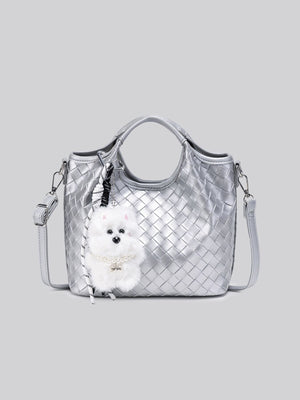 shoulder bag in Silver with woven texture and medium
