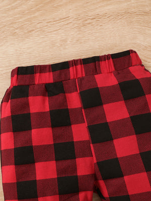 pajama set featuring plaid in Red with 95% polyester, 5% spandex Care instructions: Machine wash cold texture