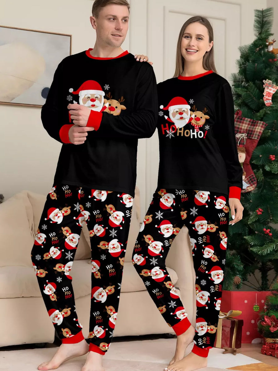 red pajama set featuring two-piece and graphic print