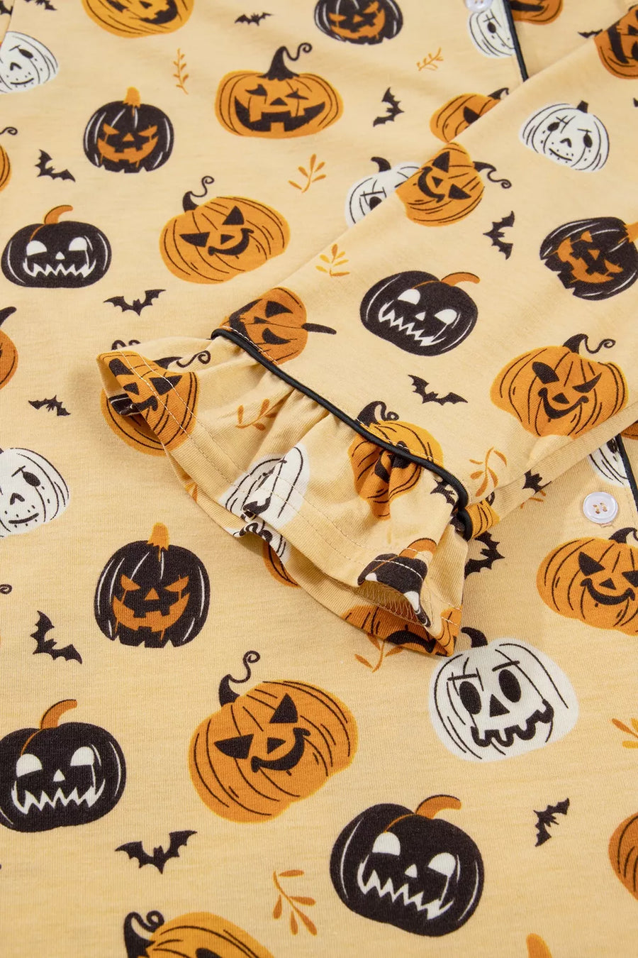 pajama set featuring pumpkin-print in Gold with 100% polyester Care instructions: Machine wash cold texture