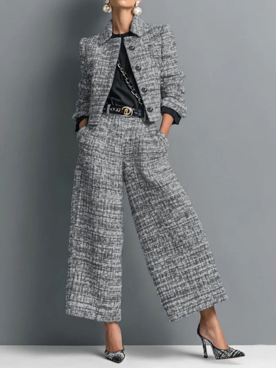 classic jacket and pants set in black with collared