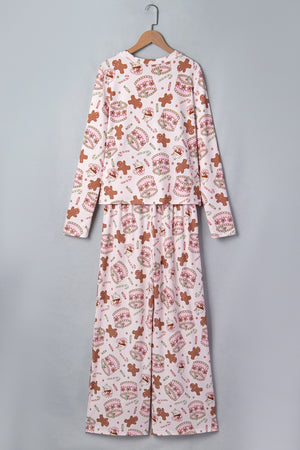 pajama set in brown with Christmas print and two-piece