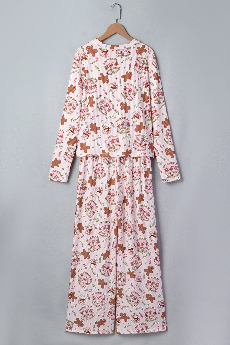 pajama set in brown with Christmas print and two-piece