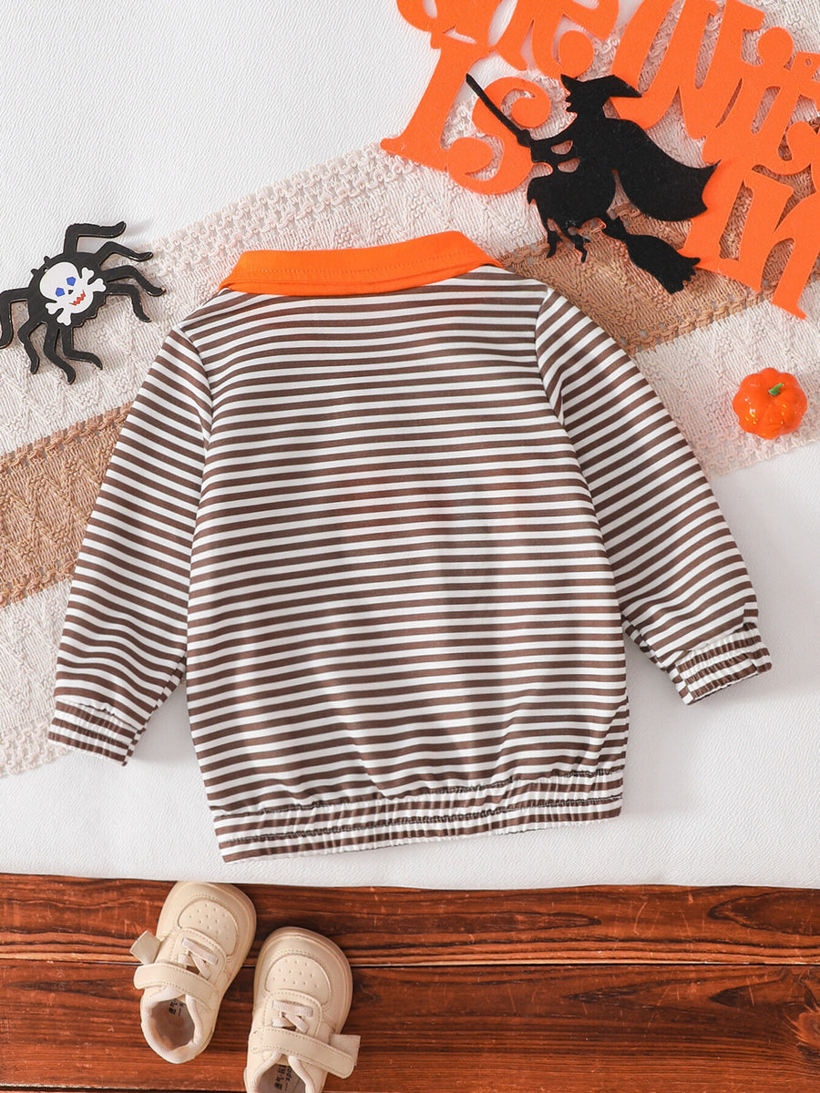 sweatshirt in brown with striped and chenille patch