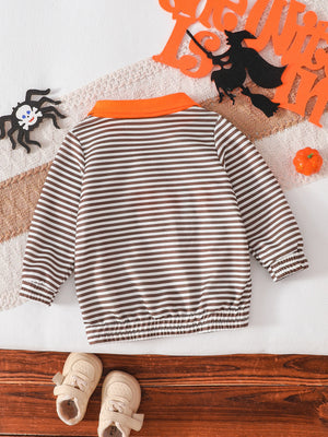 sweatshirt in brown with striped and chenille patch