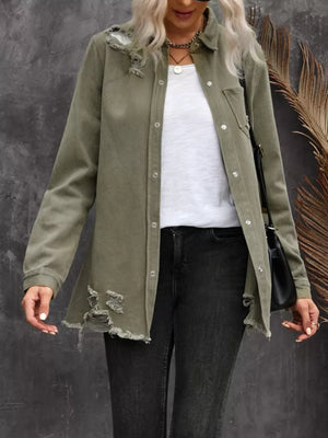 100% cotton Care instructions: Machine wash cold denim jacket in Army Green with relaxed silhouette