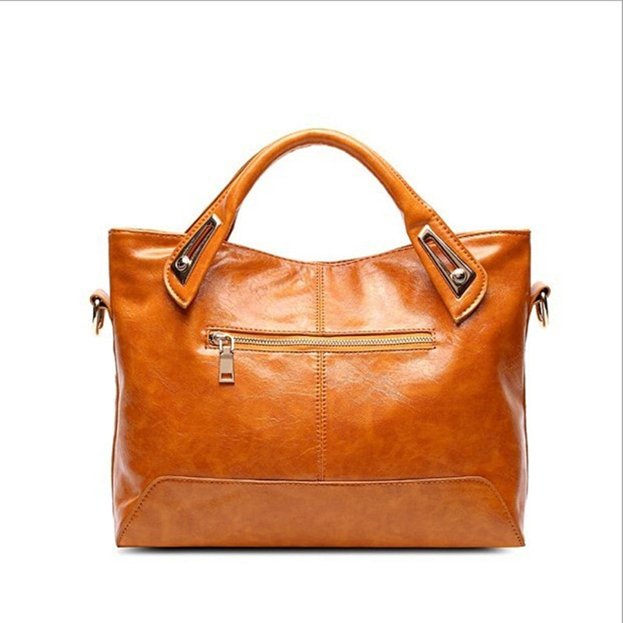 PU Leather Imported Size & tote in Brown with boxy silhouette