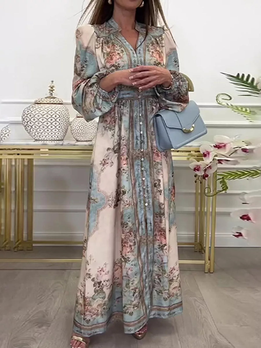 100% polyester Care instructions: Machine wash cold maxi dress in cream with A-line silhouette