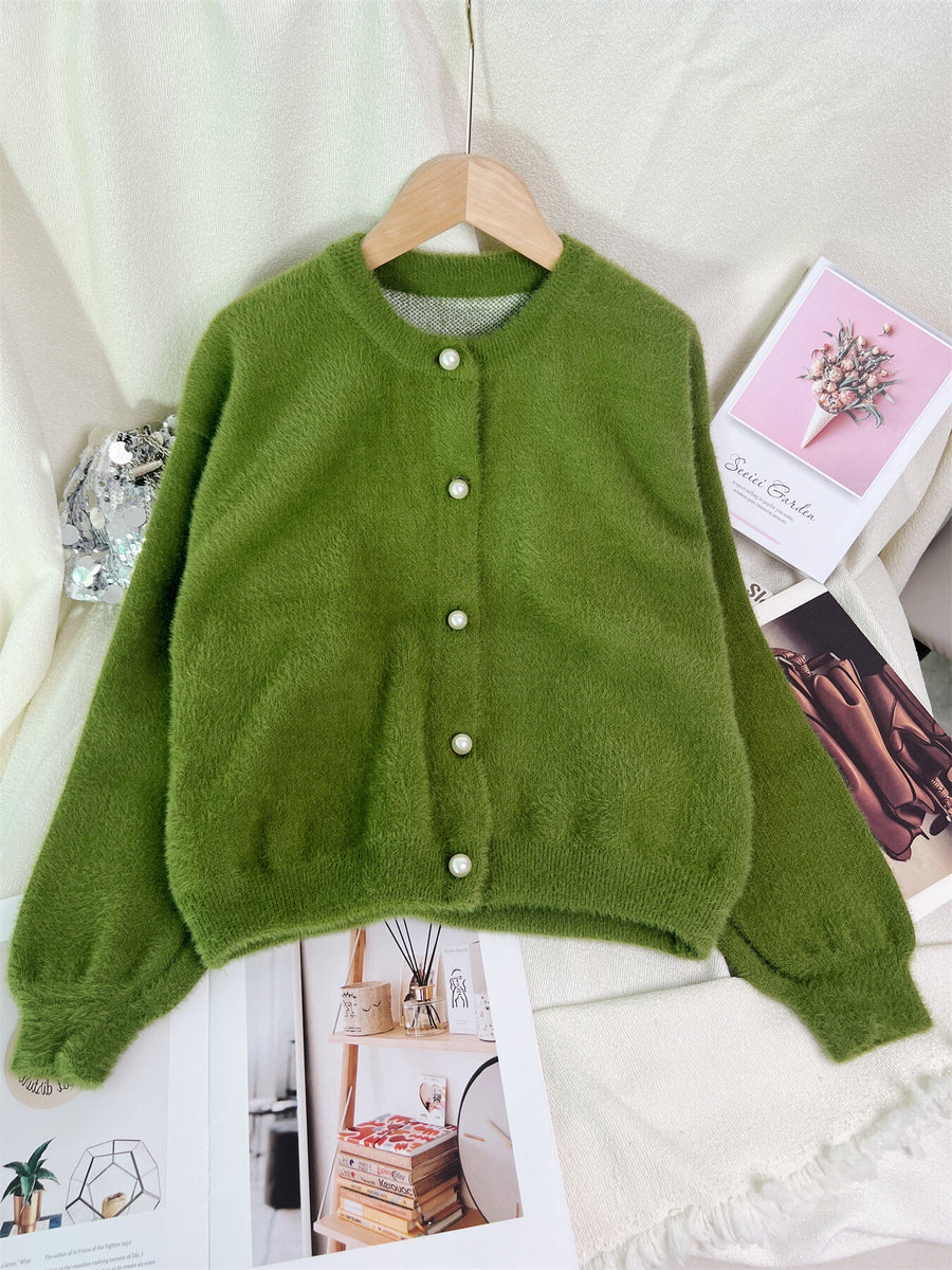 Pink cardigan with cropped and button-front