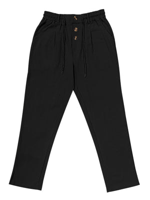pants in beige with button-front detail and full-length