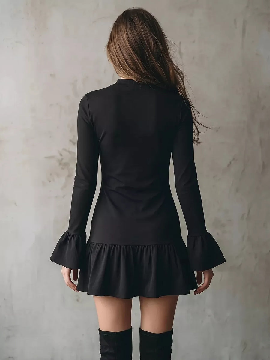 black mini dress with mini and pullover